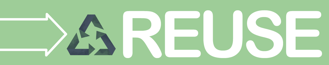 Reuse banner with arrow icon and modified recycling logo graphic