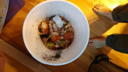 Food scrap collection bin with food waste inside