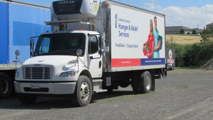 Truck with text that reads "Hunger and Relief Services"