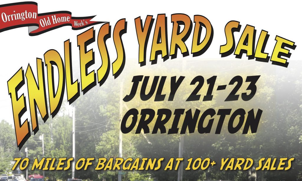 Poster that reads Endless Yard Sale July 21-23 Orrington