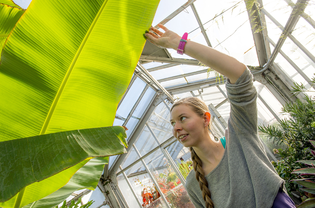 Student in greenhouse