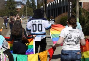 Students marching in rainbow parade