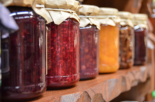 Row of jars with jam