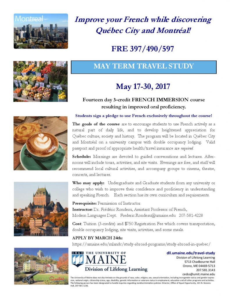 2017 French May Term in Quebec flyer