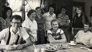 A photo of Franco American students visiting a Franco American family