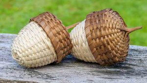A photo of two acorn baskets