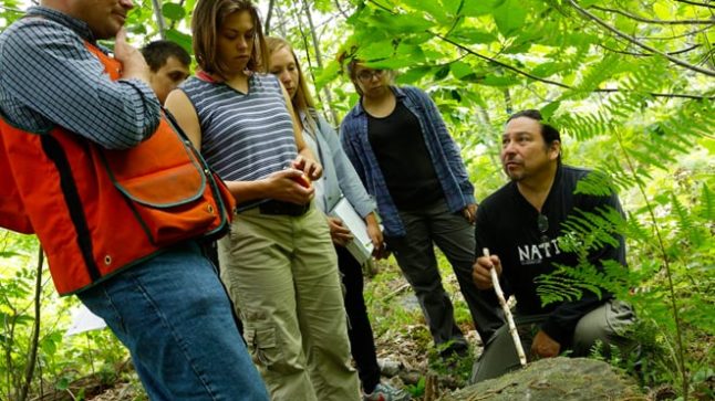 students learning in the forest
