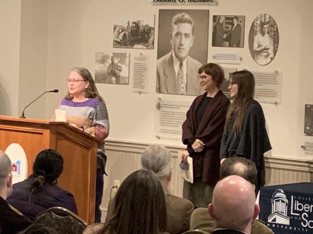 Aubree Nygaard with SCIS Director Penny Rheingans and Philosophy professor Kirsten Jacobson