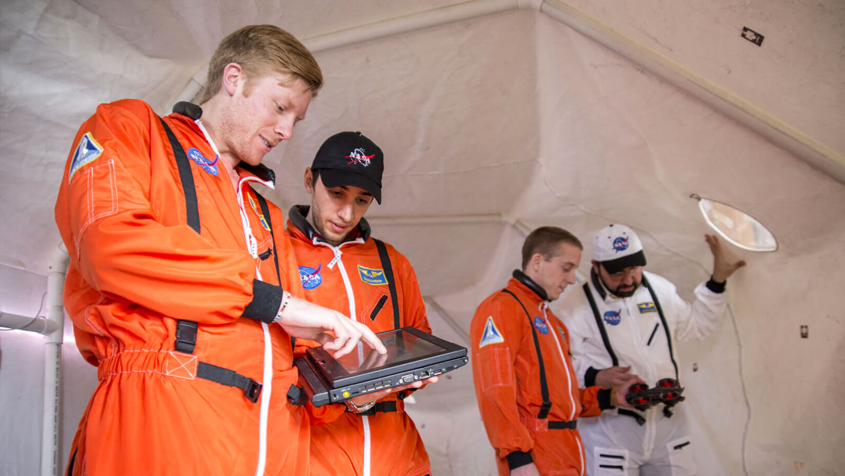 Students working in UMaine's lunar habitat