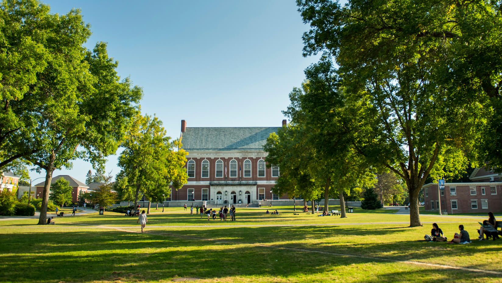 University of Maine Mall and Fogler Library in summer