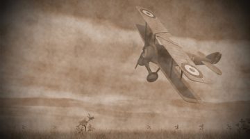 WWI plane flying of a field