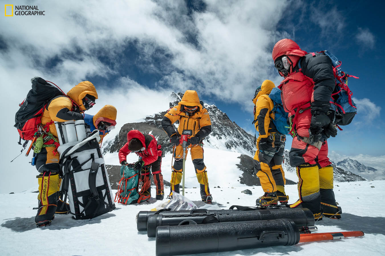 A team drills an ice core on Mount Everest.