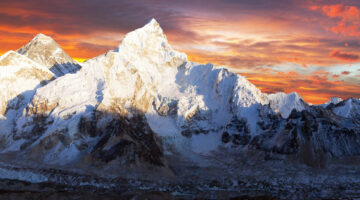 Mount Everest illuminated during sunset
