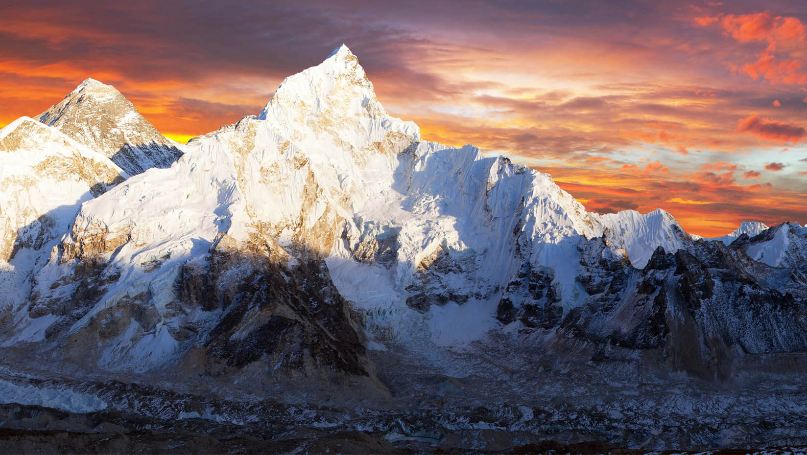 Mount Everest illuminated during sunset