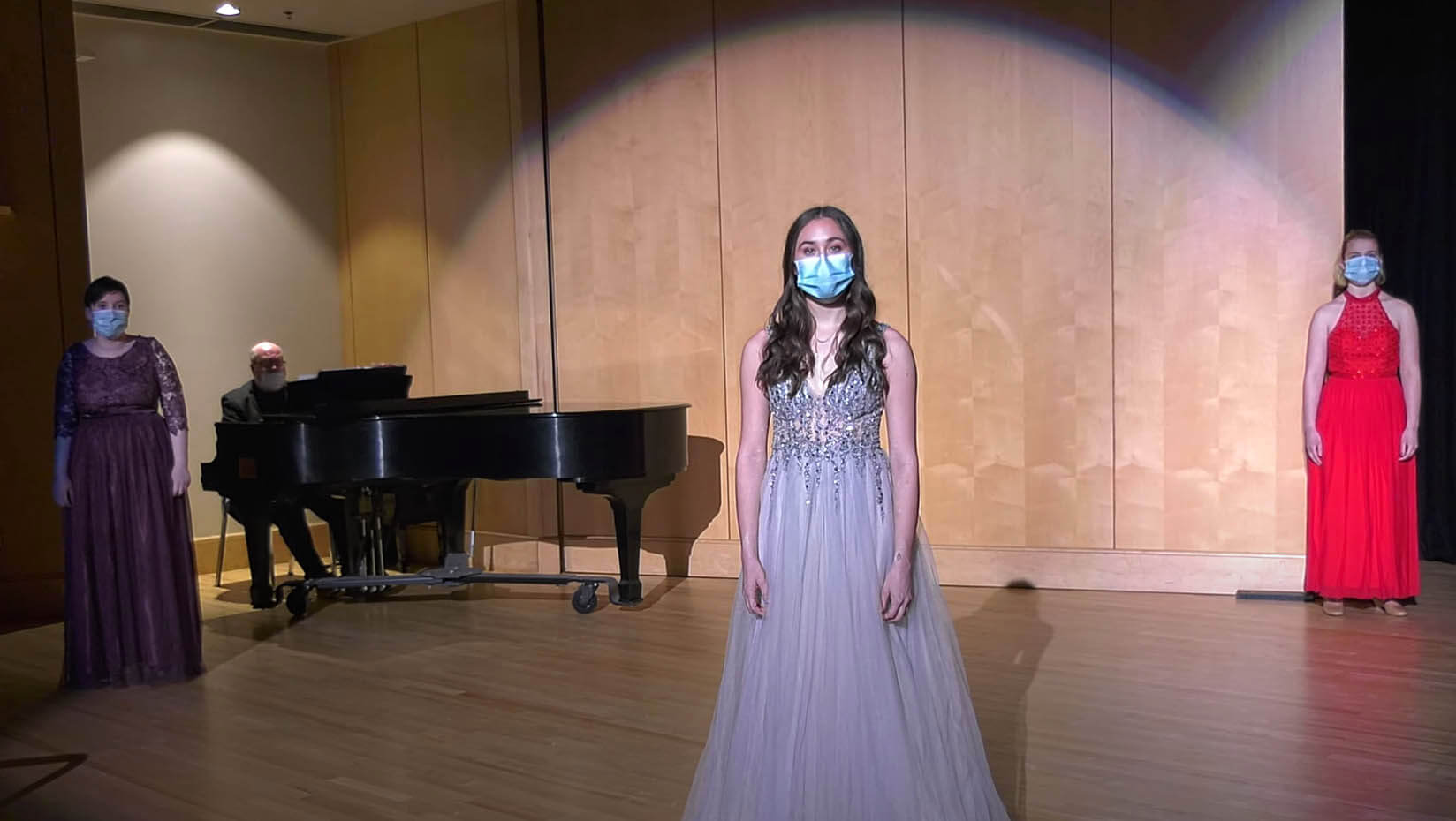 Opera Workshop participants on stage wearing face coverings