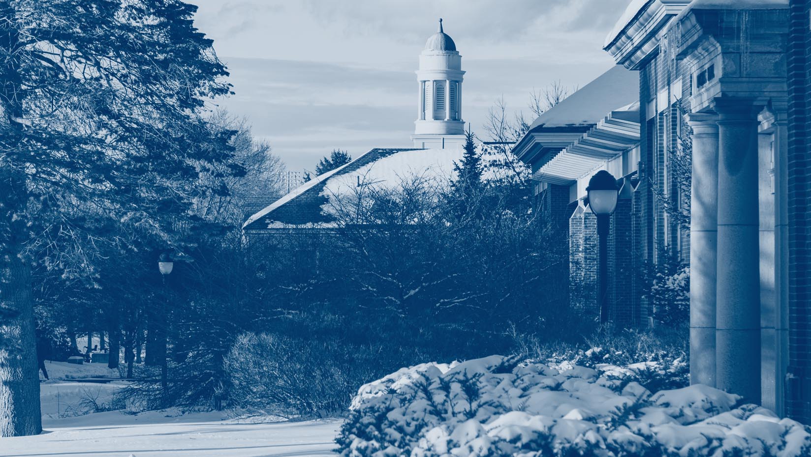 A view of Stevens Hall in winter