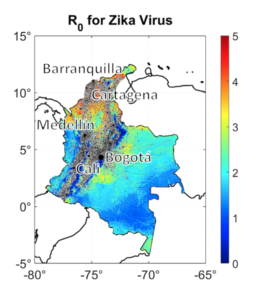 Reproduction rate (R value) of Zika virus in Colombia