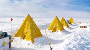 Yellow tents in the snow