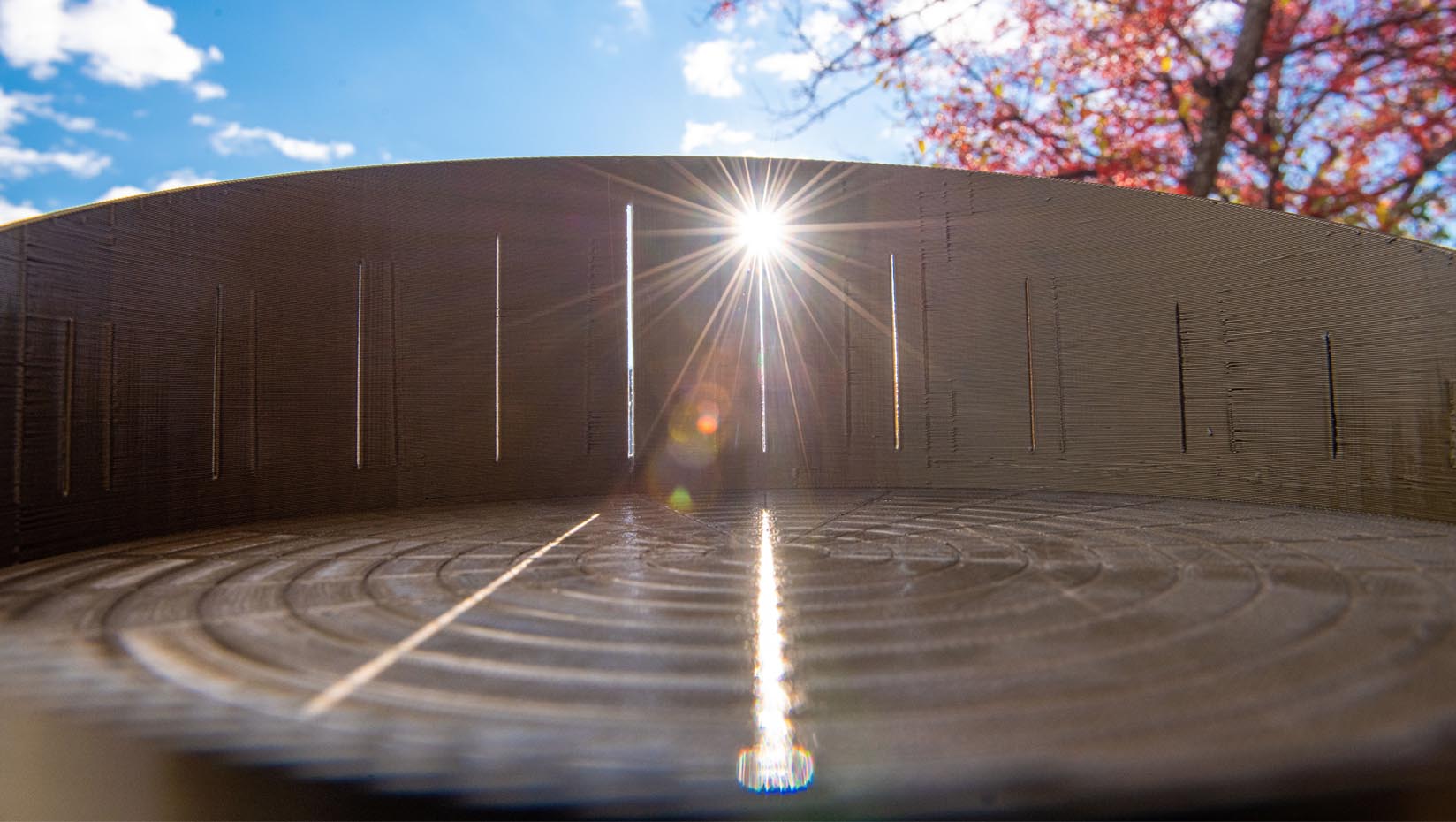 A photo of the SunRule sculpture in Webster Park