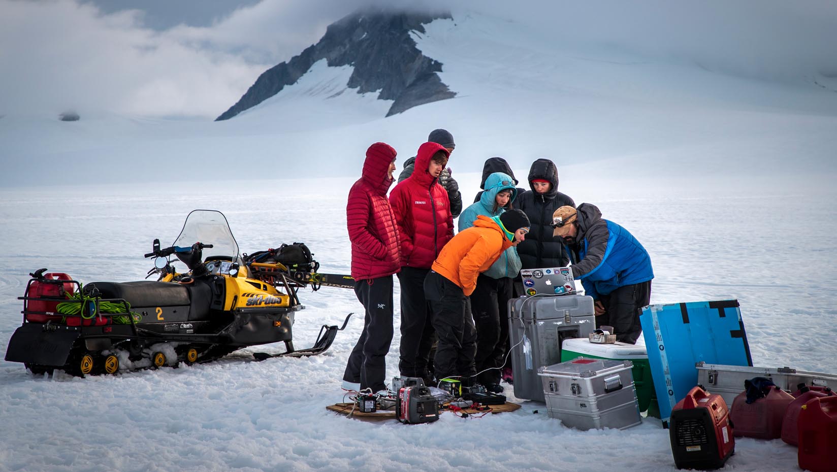 A photo of students in a snow-covered landscape