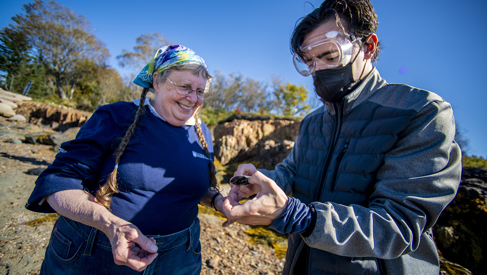 UM-Machias marine science class on the coast featuring Gayle Kraus