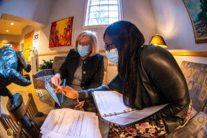 A photo of University of Maine President Joan Ferrini-Mundy with graduate student Aminata Sissoko