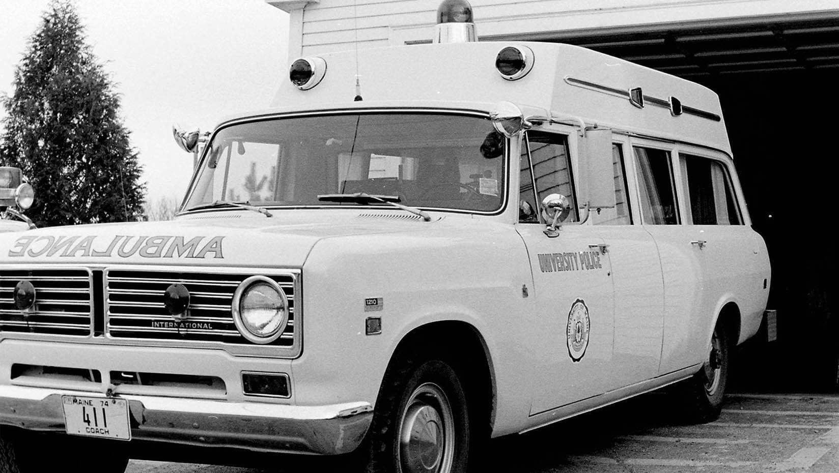 A photo of UVAC's first ambulance from the 1970s