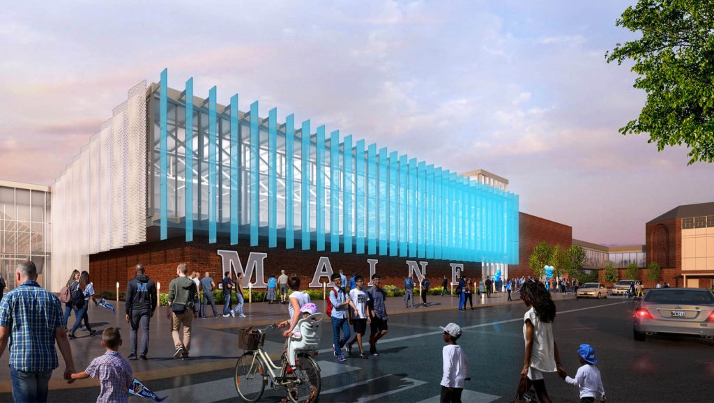 An artist rendition of the exterior of Morse Arena.