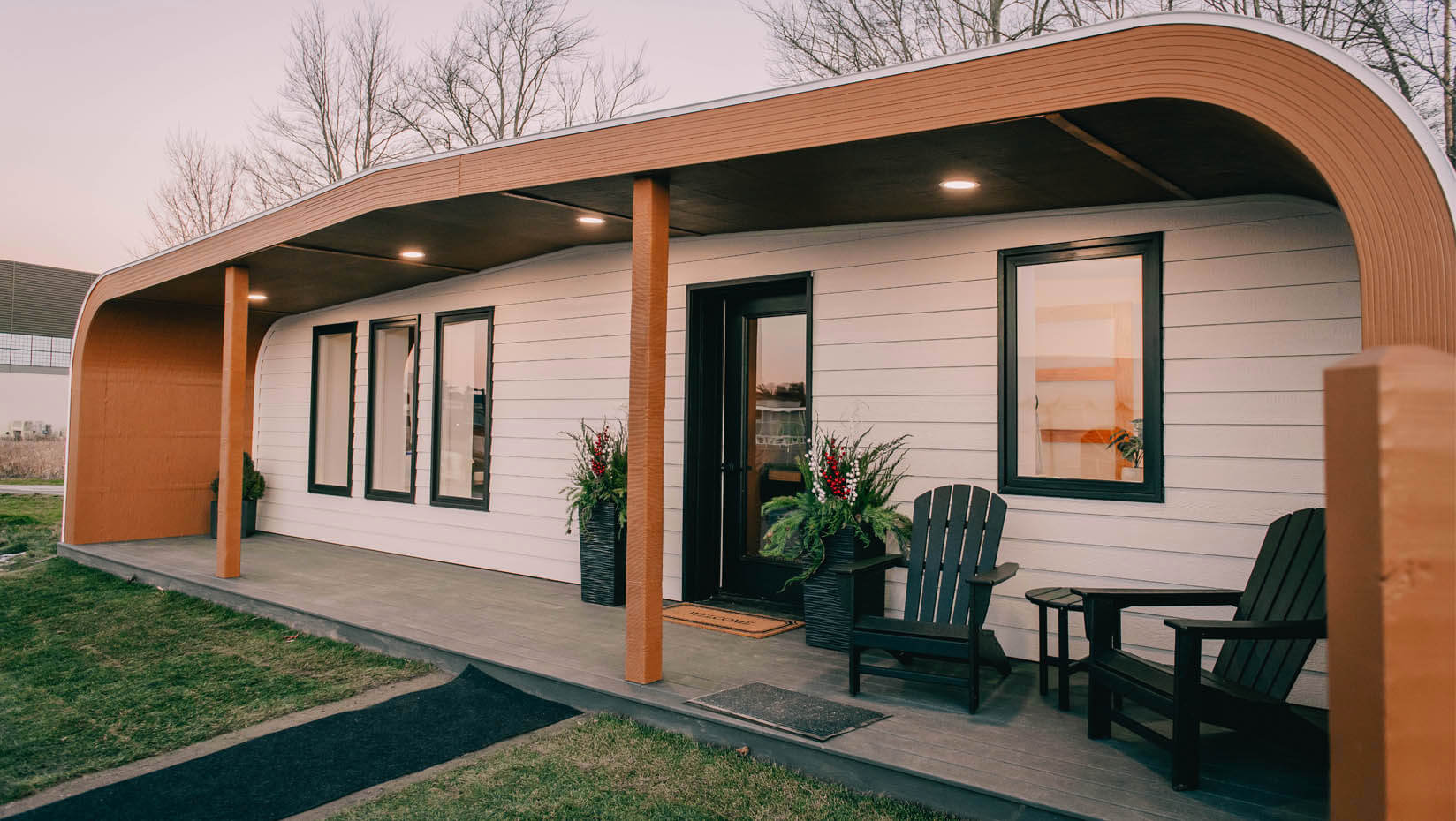 A photo of a 3D printed house