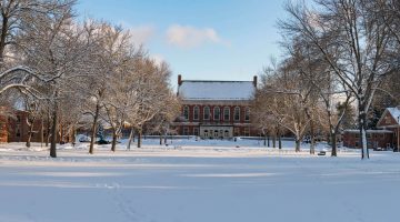 A photo of Fogler Library in winter