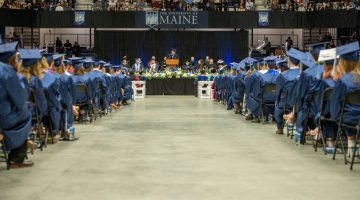 A photo of the stage during UMaine's 2022 commencement ceremony