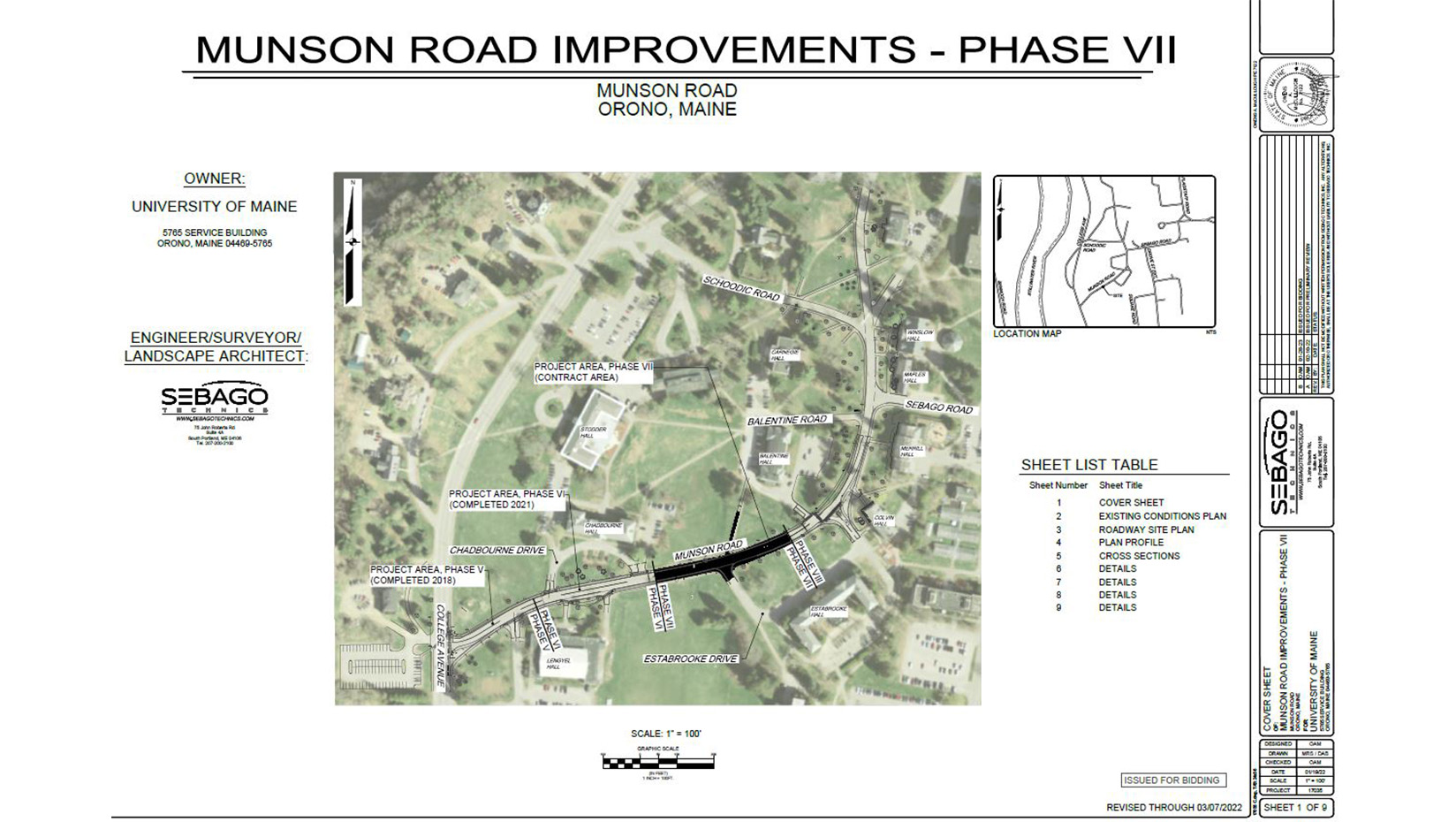A map of Munson Road closures from Sebago Technics