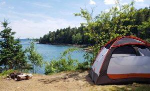 A photo of a campsite overlooking Cobscook Bay