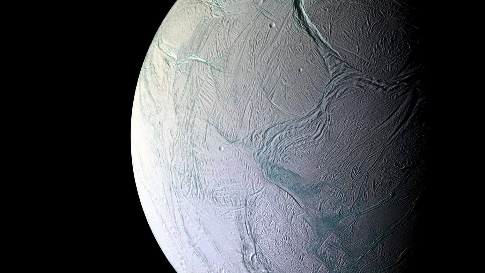 A photo of Saturn's moon Enceladus