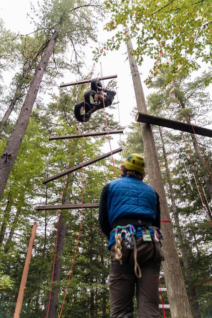 A photo of people using the high ropes course