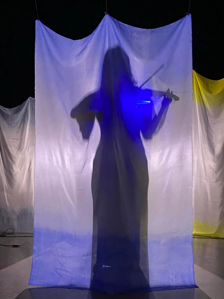 A photo of a silk projection performance