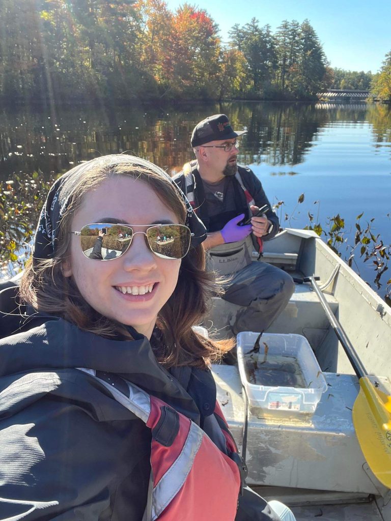 A photo of two people in a boat