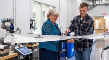 A photo of UMaine President Joan Ferinni-Mundy and Jared Golden