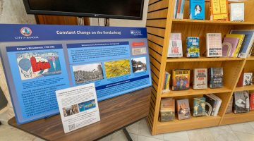 A photo of a sign on a table