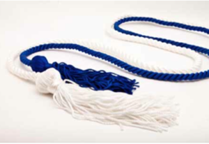 blue and white graduation cords