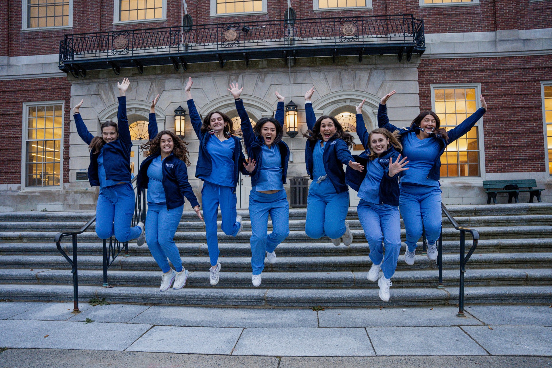 A photo of UMaine Nursing students jumping