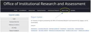 Screen shot of report index on OIRA Website