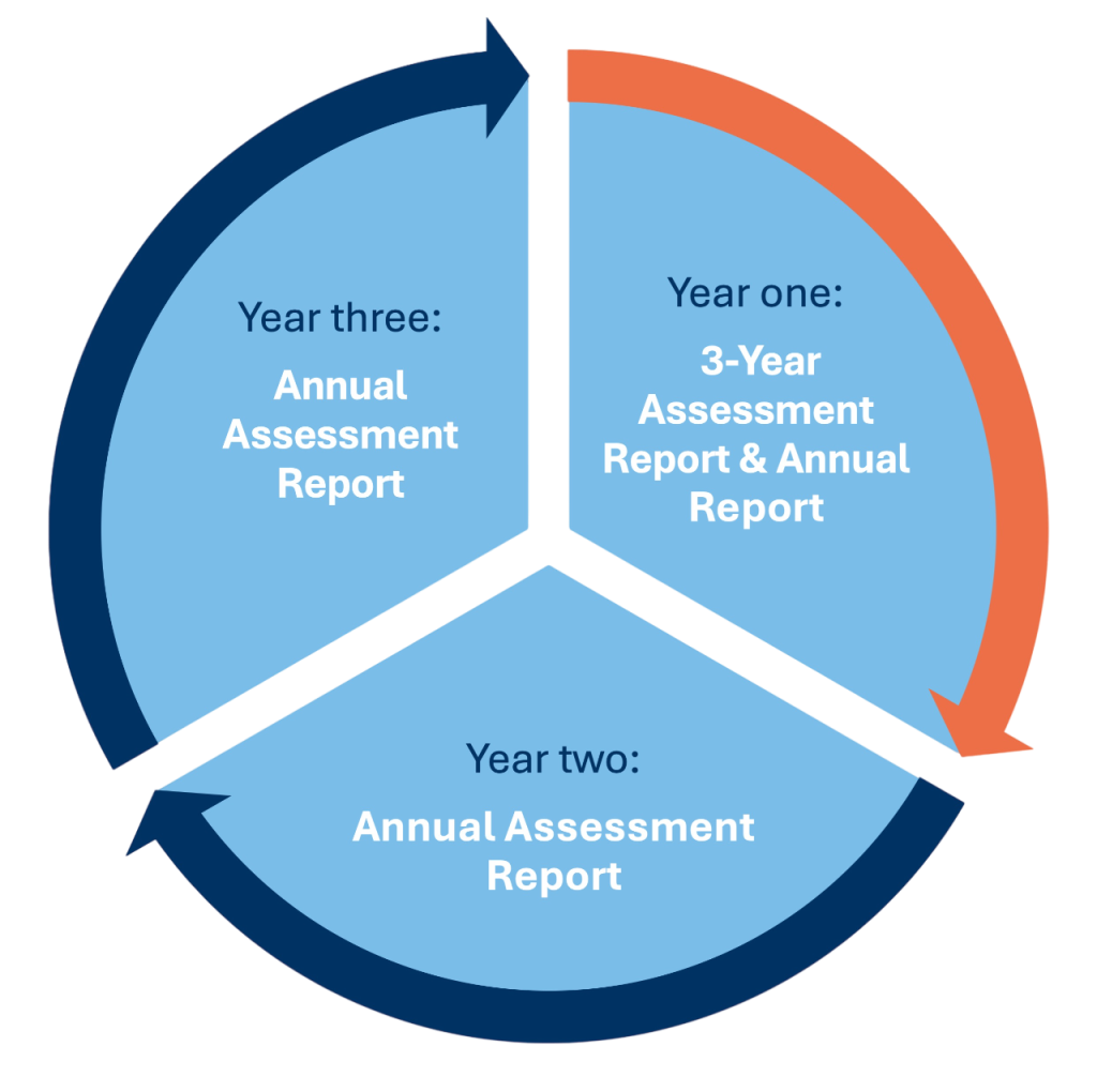 Graphic image illustrating the three year process of assessment.