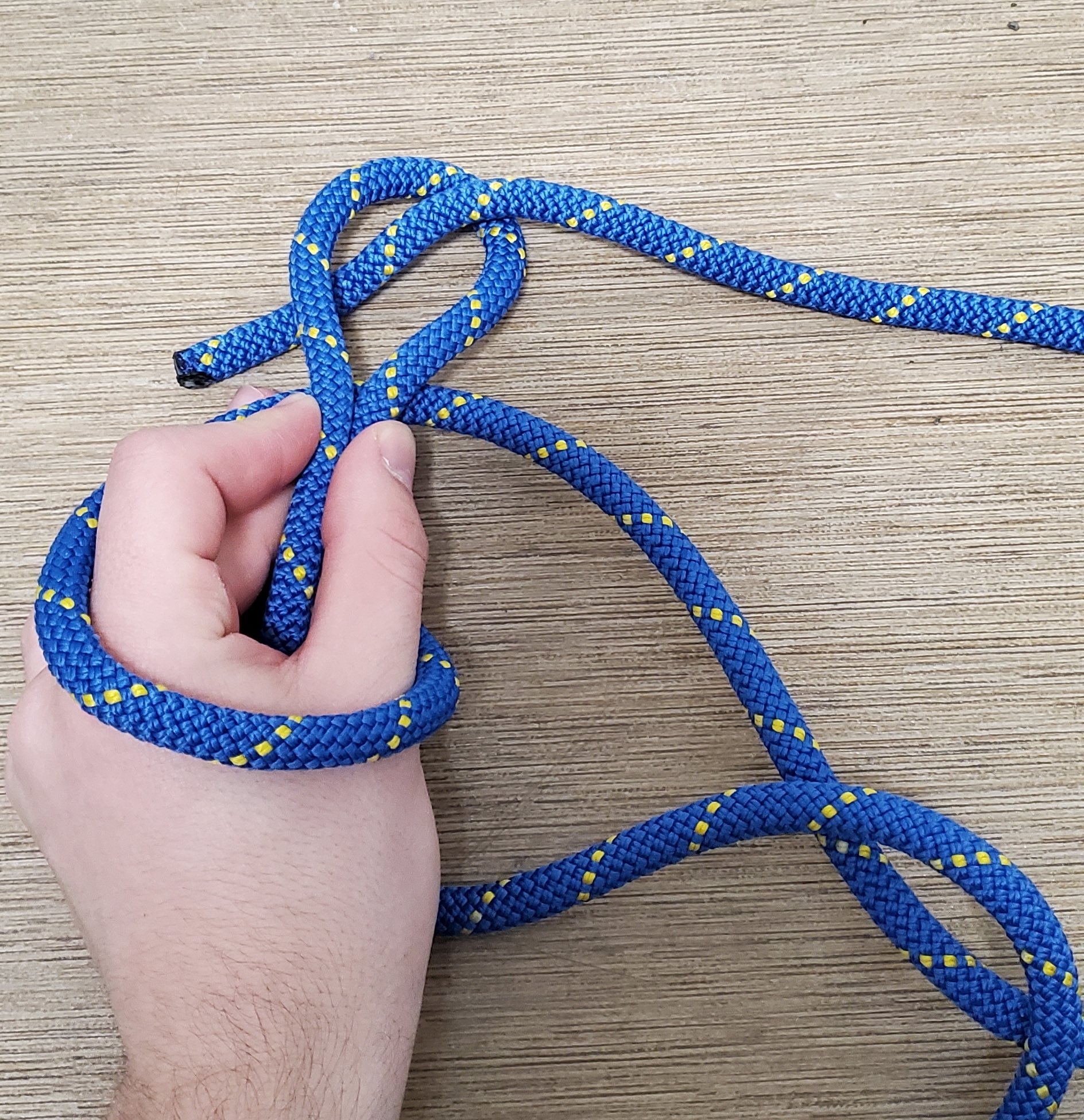 Photo of step 2 of tying a Figure 8 Knot