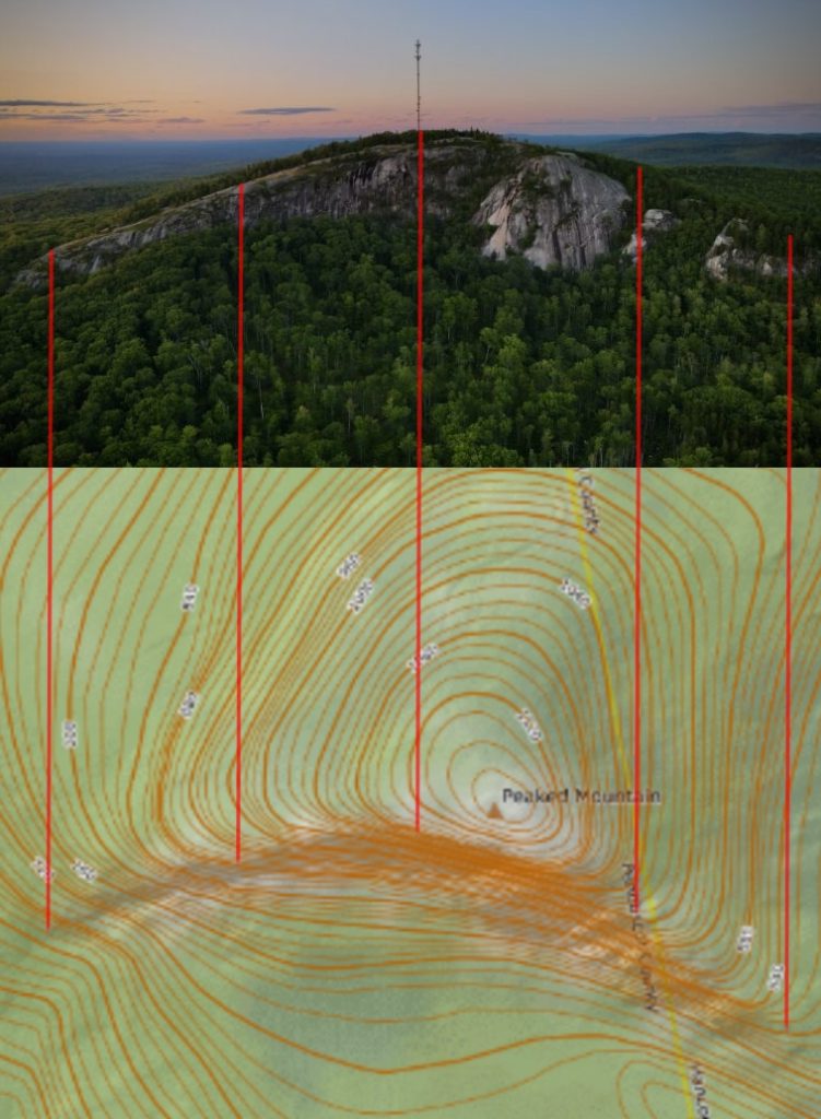 Picture of Chick Hill corresponding to contour lines on a topographic map