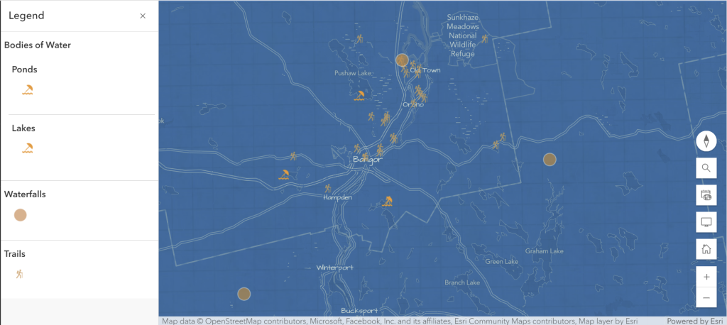 ARC GIS map Outdoor Fun in the Orono Area.