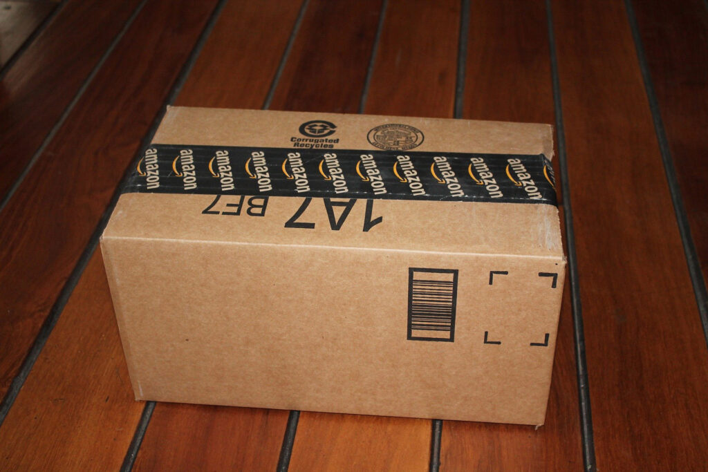 amazon package box on wood floor