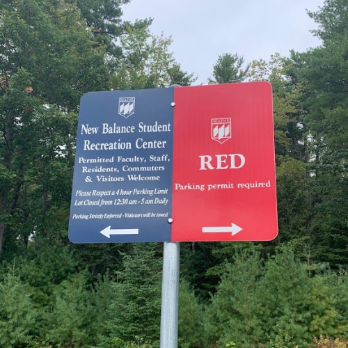 Rec center parking lot mixed sign