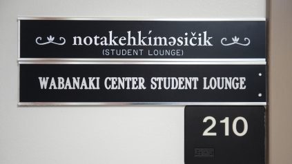 A photo of the sign outside of the Wabanaki Center Student Lounge