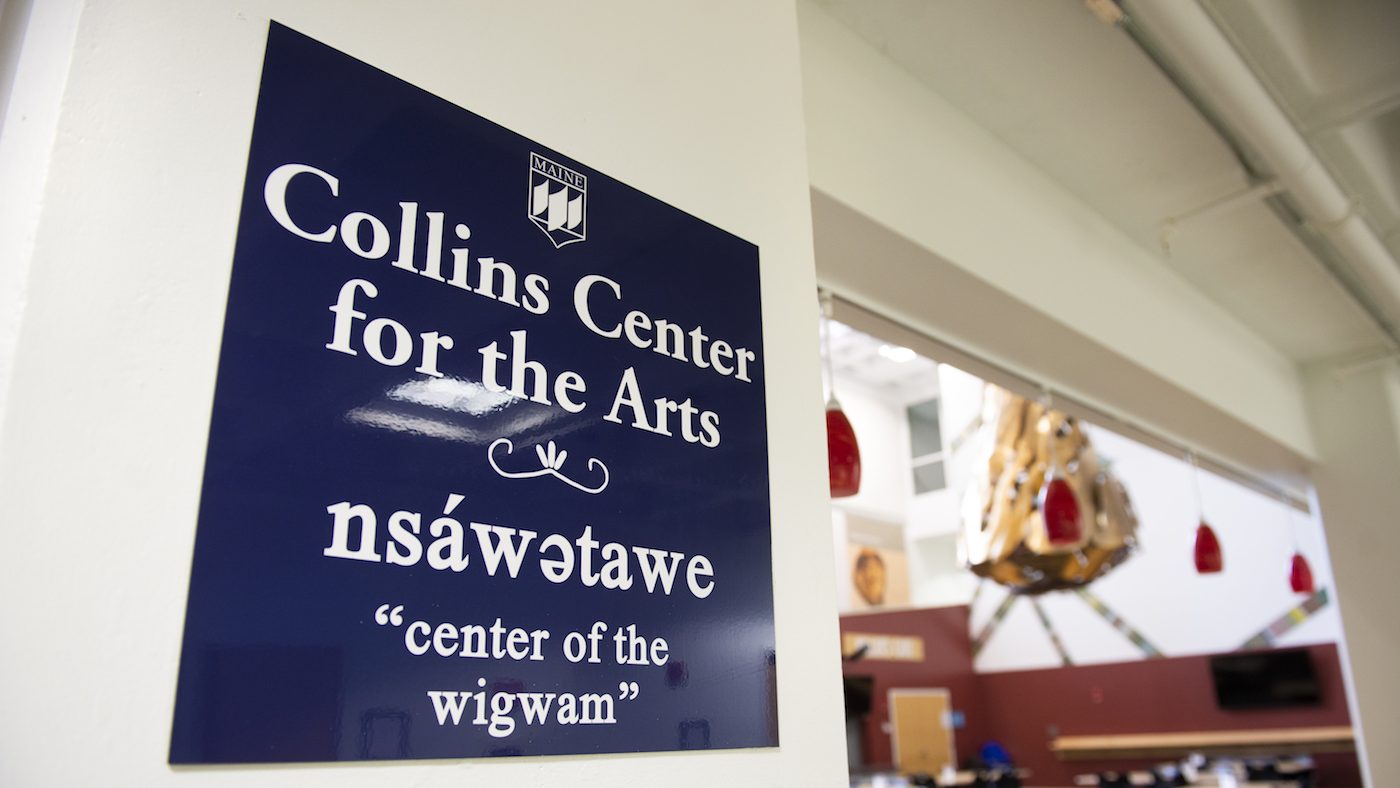 A photo of the sign inside the Collins Center for the Arts